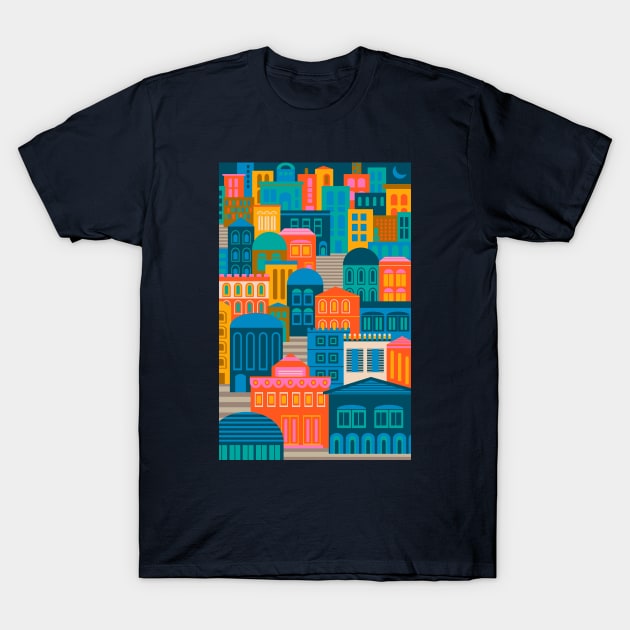 CITY LIGHTS AT NIGHT Vintage Exotic City Travel Poster - UnBlink Studio by Jackie Tahara T-Shirt by UnBlink Studio by Jackie Tahara